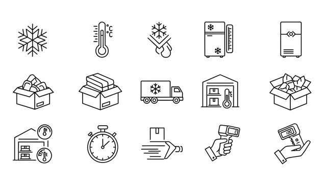 Vector Illustration of Cold Chain Management Icons for Food Storage and Distribution Network