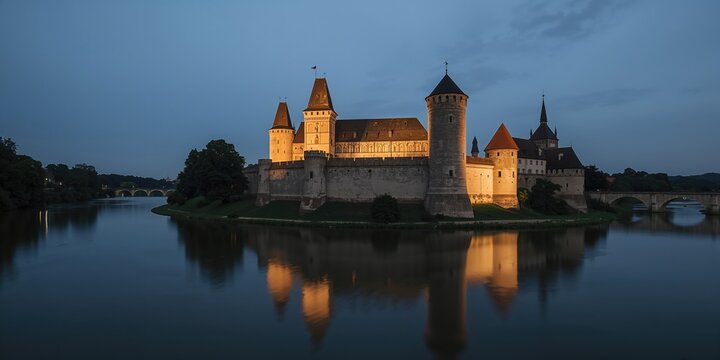 Marienburg castle the largest medieval brick castle in the world in the city of Malbork evening view at night, historical preservation