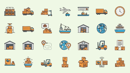 Comprehensive illustration of global logistics and distribution depicting shipping methods and