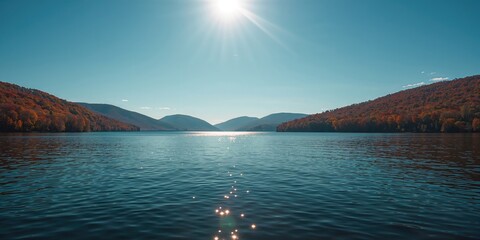 Birds eye perspective of autumn at Deep Creek Lake highlighting vibrant colors and water surface