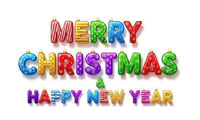 Colorful balloon letters spell merry christmas and happy new year