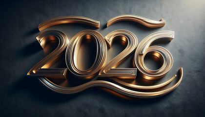 Elegant 2026 Gold Embossed Text Style &ndash; Reflective Highlights, Soft Shadows & Luxury Finish