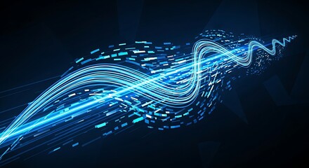 Abstract light trails dynamic blue wave energy on dark background