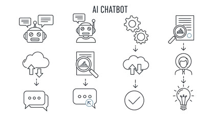 Simplified AI Chatbot workflow diagram demonstrating intelligent automation and data processing