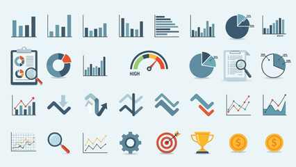 Infographic of statistical data visualization with graphs, charts, and performance metrics