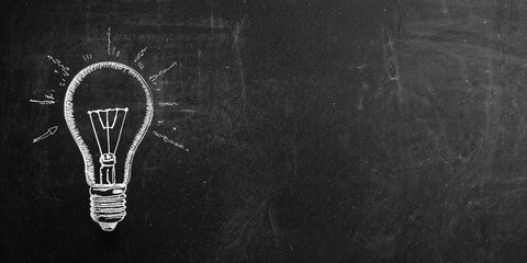 Light bulb sketch in black and white on chalkboard, serving as a creative idea or innovation symbol