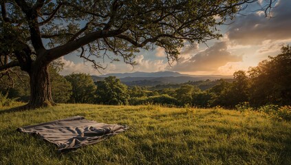 Naklejka premium Elevated outdoor area with expansive landscape, ideal for travel and leisure content backgrounds