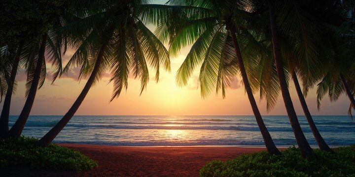 Lush green palms at Arambol beach in North Goa, India, highlight a favored winter getaway spot in Asia
