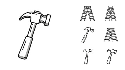 Monochromatic vector icons collection tools representing construction and home improvement