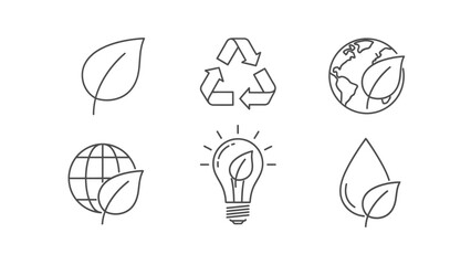 Minimalist eco-friendly line icons showcase sustainability and environmental awareness design