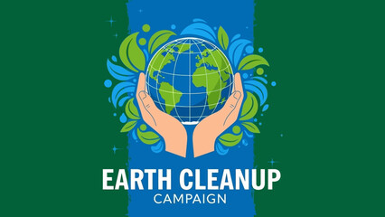 Hands holding earth globe encircled by leaves, illustration of ecological protection and cleanup