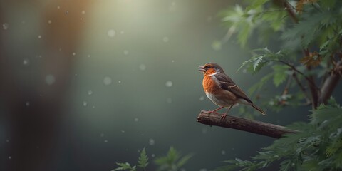Fototapeta premium Chaffinch singing from a tree branch, highlighting avian vocalization and forest habitat