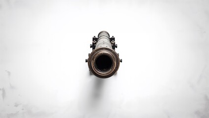 Obraz premium Vintage medieval cannon positioned against a plain white surface, highlighting historical artillery equipment