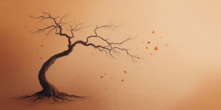 Dried tree with brown foliage in fall setting, suitable for nature-themed layouts - Powered by Adobe