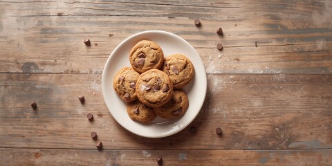 Flat lay of chocolate chip cookies as a background for food styling, highlighting visual appeal and presentation, National Dessert Day