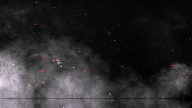 smoke with fire particles and sparks moving in slow motion 4k footage, action background for titles footage, smoke animation, fire sparks