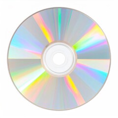 Shiny silver compact disc reflects rainbow spectrum
