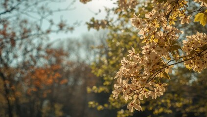 Naklejka premium Spring maple blossoms swaying in gentle wind, highlighting seasonal change, Earth Day