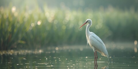 Naklejka premium Bubulcus ibis bird perched on a branch, highlighting its foraging activity in a natural habitat