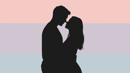 Silhouette of a Couple Embracing in a Romantic Pastel Setting Expressing Love