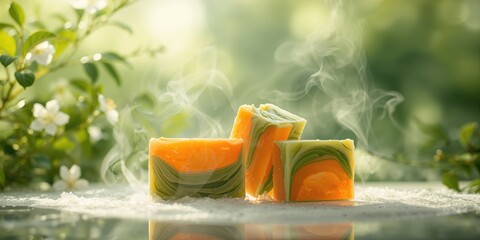 Naklejka premium Natural organic soap bars displayed for eco-friendly skincare, environmental awareness