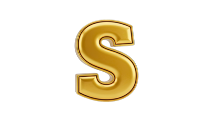 Golden Letter S Alphabet Shiny Metallic 3D Rendering Transparent Background