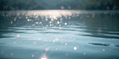 Water surface with shimmering reflections and soft bokeh background, suitable for background or layout design