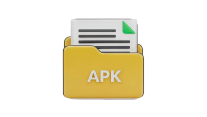 3D Illustration Of A Yellow Folder Labeled APK With Documents Inside And Transparent Background