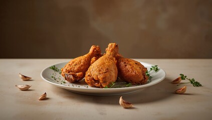 Fried chicken with bone on a plate, highlighting preparation and serving style, National Poultry Day