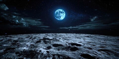 Obraz premium Lunar terrain with a futuristic panorama serving as a background for space exploration visuals, Earth Day