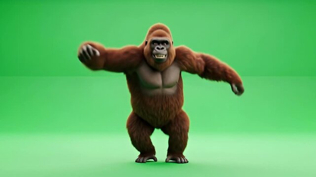 Animated Gorilla Dancing on Green Screen - Fun and Energetic.