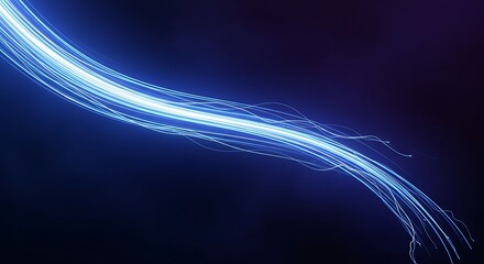 Abstract light trails glowing blue lines against dark background
