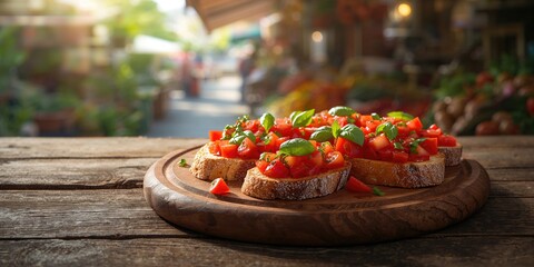 Traditional Italian Bruschetta with chopped tomatoes and herbs, emphasizing fresh ingredients, World Food Day