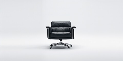 Fototapeta premium Black leather office armchair on white background, suitable as a modern workspace seating option