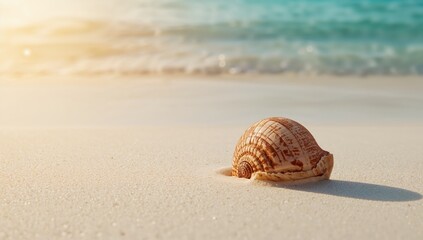 Small seashell on sandy shoreline, highlighting ocean wildlife, World Oceans Day