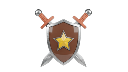 Shield and Swords Crossed on White Background