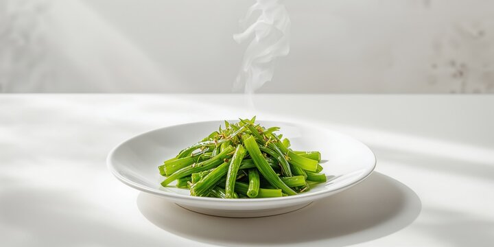 Stir-fried snowflake stems with Cordia dichotoma, highlighting plant ingredient in Asian cuisine