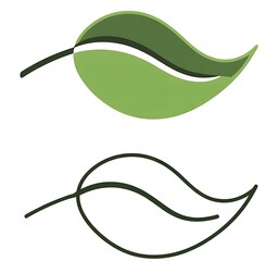 Simple green leaf icon and outline for nature and eco concepts
