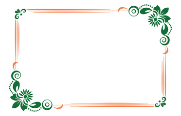 Obraz premium A decorative floral border design with green swirls and orange lines on a white background