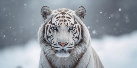 Fototapeta premium White Bengal Tiger in a natural habitat, camouflage and conservation awareness