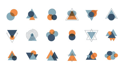 Collection of minimalist geometric shapes, modern icons and design elements on white background