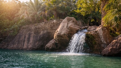 Rocky mountain with a waterfall cascade, erosion concern, scenic outdoor environment
