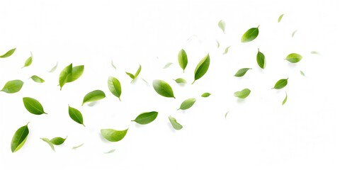 Floating leaves isolated on a white background, suitable for text layouts or graphic design projects