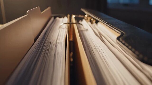An open notebook with thick pages lies on a desk beside a warm lamp; Leather! cover visible at edge