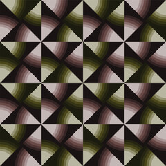 A striking arrangement of metallic gradient triangles radiating in circular motions to create a hypnotic dark-to-light geometric illusion