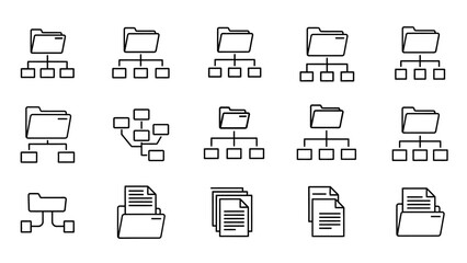 Various file organization methods outlined in minimalist data management diagram set