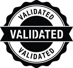 Black Validated stamp vector illustration, certification, quality approved document status icon