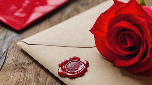 Video A red rose sits atop a brown envelope