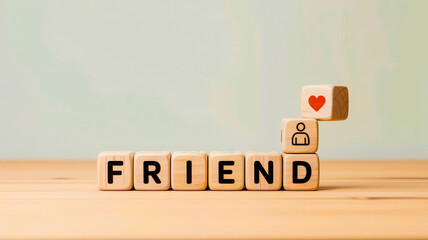 Friendship represented by wooden blocks with heart symbol