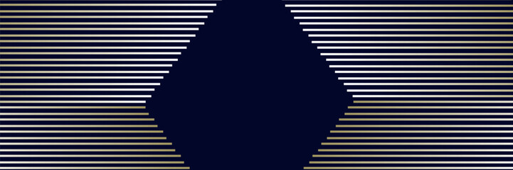 Navy blue abstract background with halftone golden lines delicate pattern. Small light spot box. Curve line, cosmic galaxy space. Festive BG for social media, birthday party invitation.